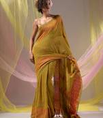 Mustard Cotton Handspun Soft Saree With Geometric Border