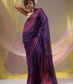 Purple Cotton Handspun Soft Saree With Geometric Border
