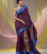 Plum Purple Cotton Handspun Soft Saree With Texture Border