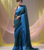 Teal Cotton Handspun Soft Saree With Texture Border