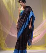 Mocha Brown Cotton Handspun Soft Saree With Texture Border