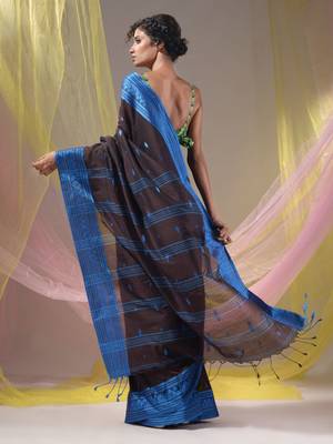 Mocha Brown Cotton Handspun Soft Saree With Texture Border 5