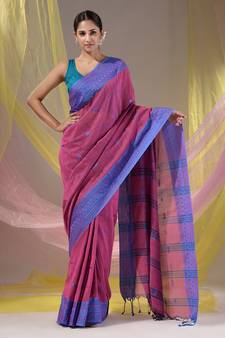 Mulberry Cotton Handspun Soft Saree With Texture Border
