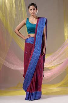 Magenta Cotton Handspun Soft Saree With Texture Border