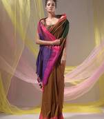 Dijon Yellow Cotton Handspun Soft Saree With Contrast Multicolor Pallu