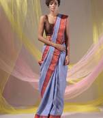 Light Blue Silk Matka Soft Saree With Paisley Motifs