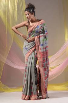 Grey Silk Matka Soft Saree With Nakshi Pallu