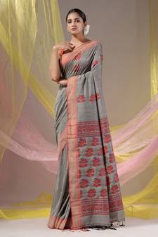 Grey Silk Matka Soft Saree With Nakshi Pallu