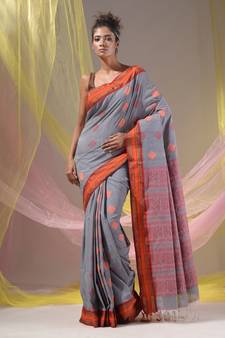 Shark Grey Silk Matka Soft Saree With Nakshi Pallu