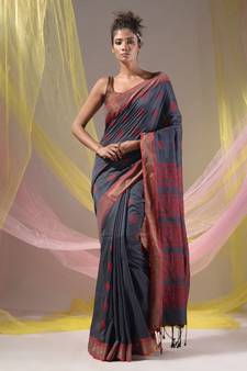 Shadow Grey Silk Matka Soft Saree With Nakshi Pallu