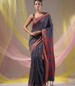 Shadow Grey Silk Matka Soft Saree With Nakshi Pallu