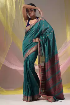 Teal Silk Matka Soft Saree With Nakshi Pallu