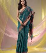 Teal Silk Matka Soft Saree With Textured Pallu