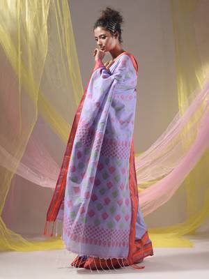 Lavender Silk Matka Soft Saree With Textured Pallu 4