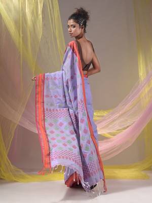 Lavender Silk Matka Soft Saree With Textured Pallu 5