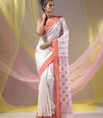 White Silk Matka Soft Saree With Textured Pallu