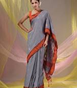Grey Silk Matka Soft Saree Contrast With  Textured Pallu
