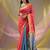 Rough Pink And Sky Blue Cotton Blend Handwoven Patli Pallu Saree With Texture Design