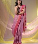 Violet Cotton Blend Handwoven Saree With Nakshi Design