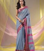 Grey Cotton Blend Handwoven Saree With Nakshi Design
