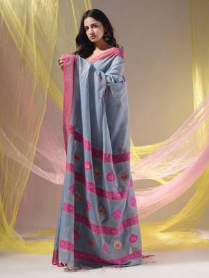 Grey Cotton Blend Handwoven Saree With Nakshi Design 3