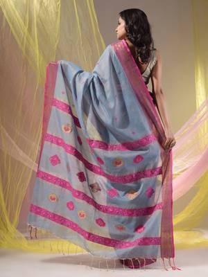Grey Cotton Blend Handwoven Saree With Nakshi Design 4
