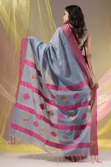 Grey Cotton Blend Handwoven Saree With Nakshi Design