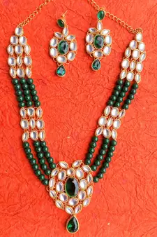RozMili Kundan Green necklaces set