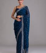 Classy And Girlish Nevy Blue Chinon Saree With Sequance With Dori Embroidery Work