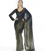 Designer Thread,Sequance Embroidery Work Georgette Saree In Black 