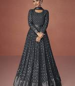 Girlish And Ethnic Designer Thread With Sequance Embroidery Work Faux Georgette Salwaar Kameez In Black Colour