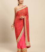 Pink woven pure silk saree with blouse