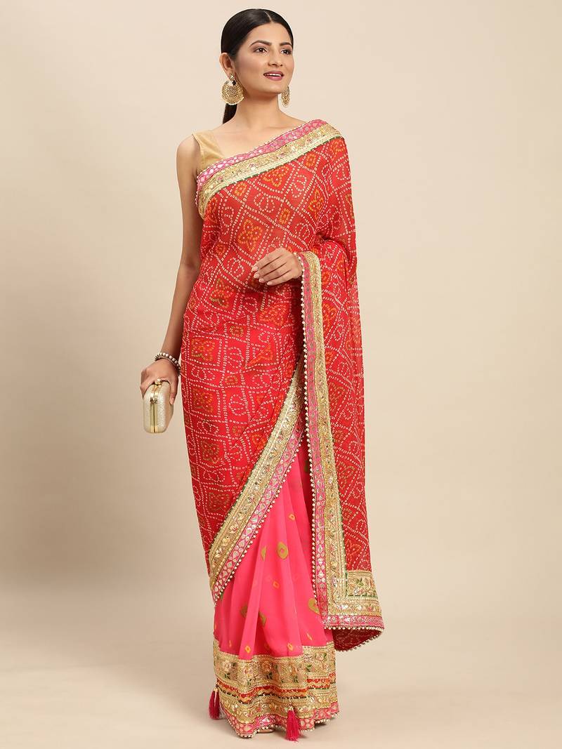 Pink woven pure silk saree with blouse