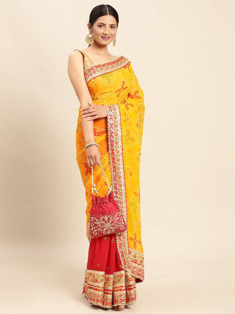 Red woven pure silk saree with blouse