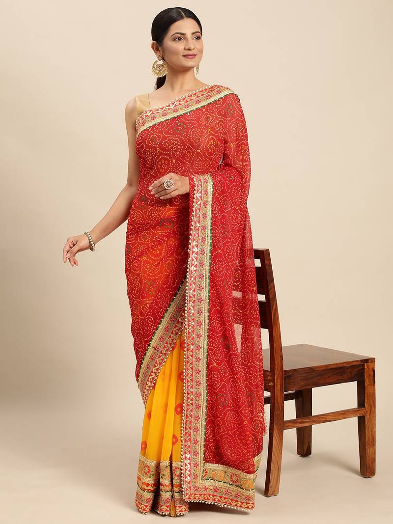 Yellow woven pure silk saree with blouse