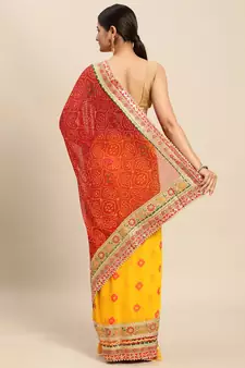 Yellow woven pure silk saree with blouse