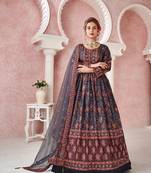  Digital Printed Dress With Classy Sequance Embroidery Work In Navy Blue Colour For Party Wear