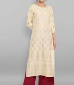 Classy And Ethnic Pastel Yellow Colour Cotton Kurti With Ethnic Motifs Texture