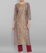 Classy And Ethnic Grey Colour Cotton Kurti With Ethnic Motifs Texture