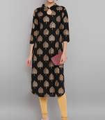 Girlish And Ethnic Black Colour Dola silk Kurti With Botanical Printed Texture