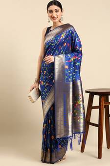 Blue woven kanchipuram silk saree with blouse