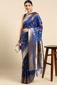 Blue woven kanchipuram silk saree with blouse