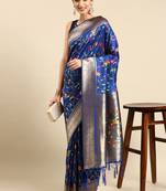 Blue woven kanchipuram silk saree with blouse
