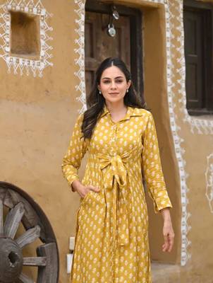  Digital Printed Touch Mustard Colour Muslin Classy Kurti 2