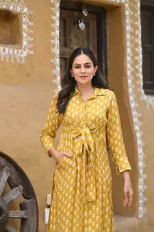  Digital Printed Touch Mustard Colour Muslin Classy Kurti