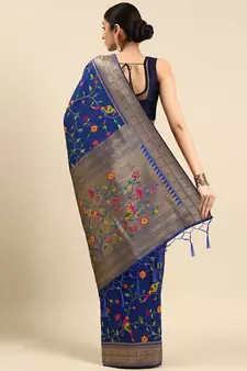 Blue woven kanchipuram silk saree with blouse