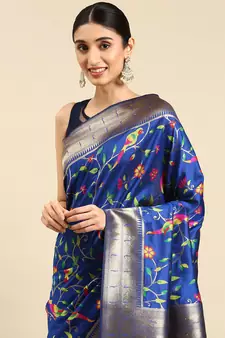 Blue woven kanchipuram silk saree with blouse