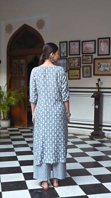  Digital Printed Ethnic Touch Grey Colour Muslin Fabric Classy Kurti 3
