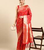 Red woven kanchipuram silk saree with blouse