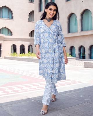  Digital Printed Ethnic Touch Blue Colour Muslin Fabric Classy Kurti 3